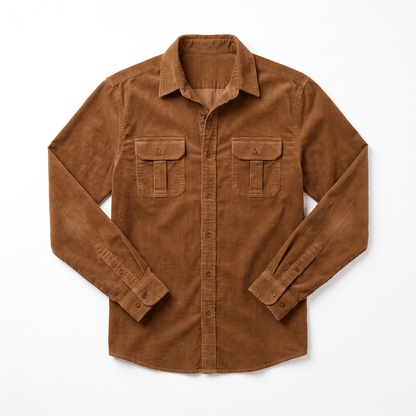 Corduroy Shirt with Spread Collar for Men