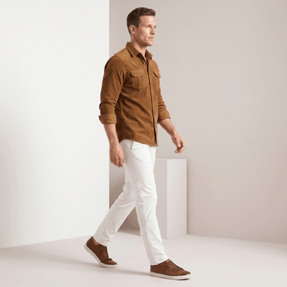 Corduroy Shirt with Spread Collar for Men