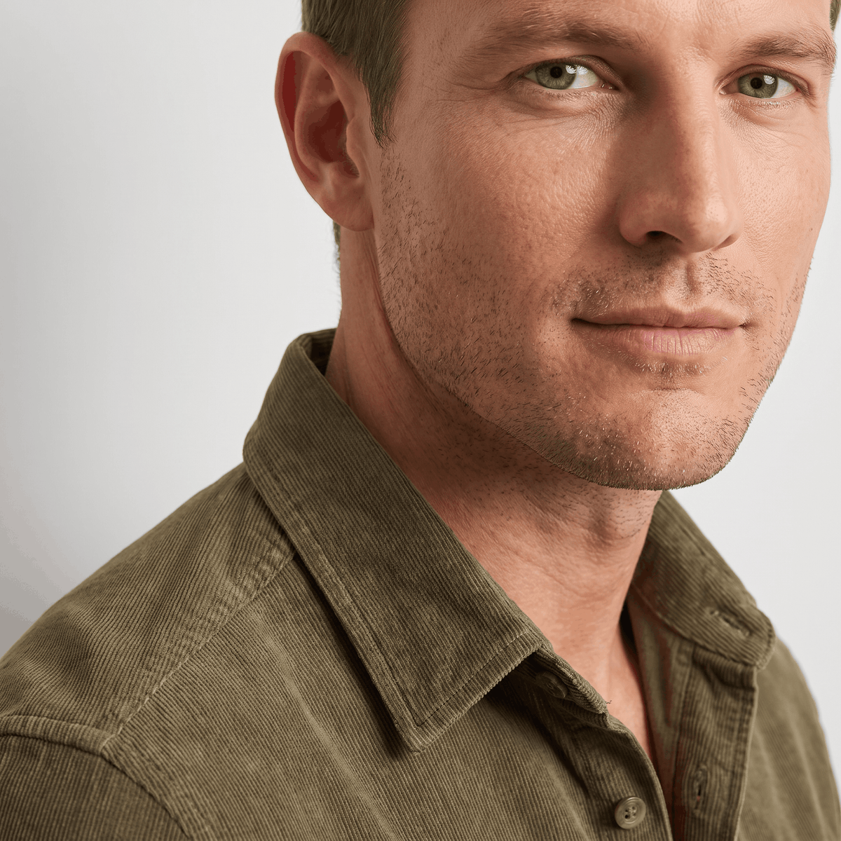 Corduroy Shirt with Spread Collar for Men