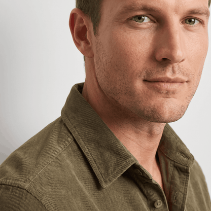 Corduroy Shirt with Spread Collar for Men
