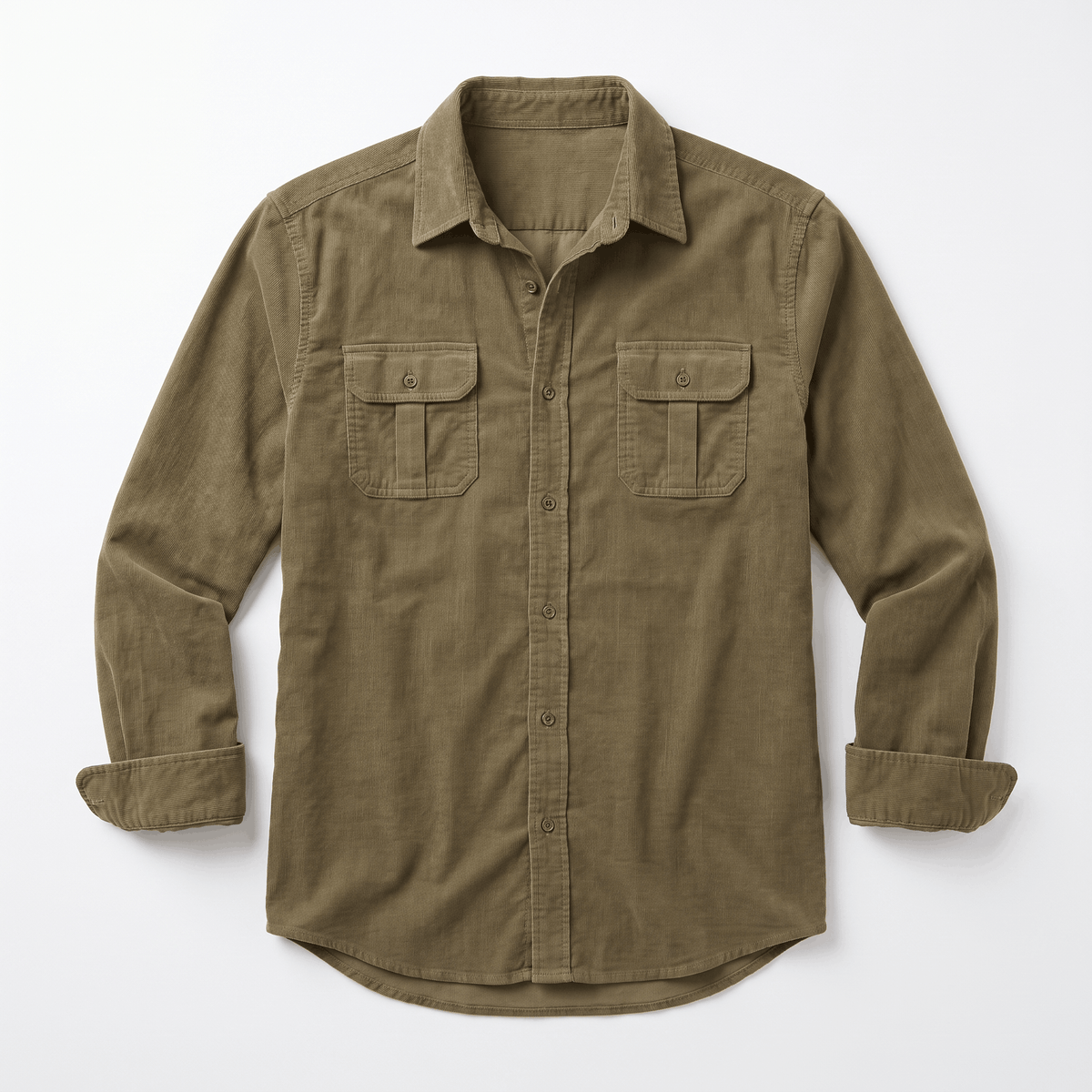 Corduroy Shirt with Spread Collar for Men
