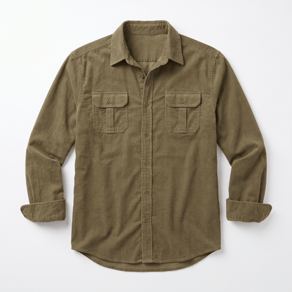 Corduroy Shirt with Spread Collar for Men