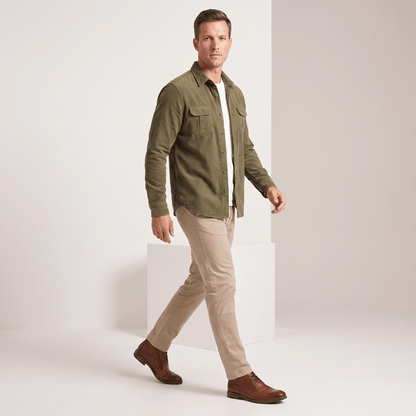 Corduroy Shirt with Spread Collar for Men