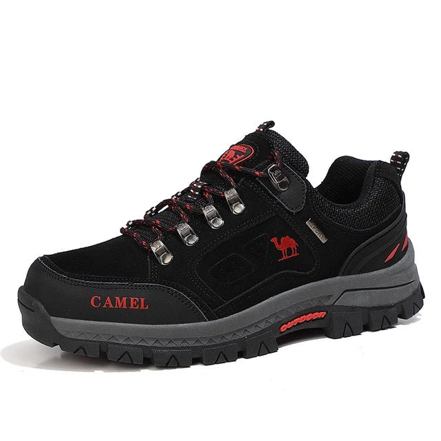 Men's hiking boots with lugged sole - black red