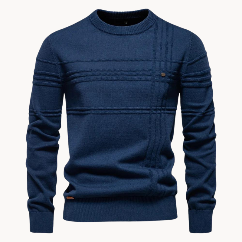 Fine gauge crew neck sweater for men - navy blue