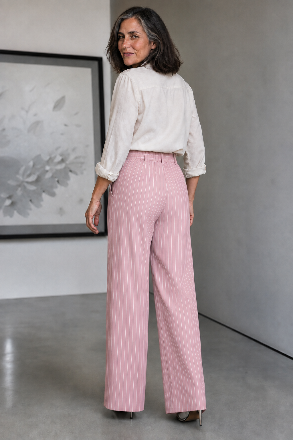 Ghislaine - Pinstripe High-Waisted Wide-Leg Trousers