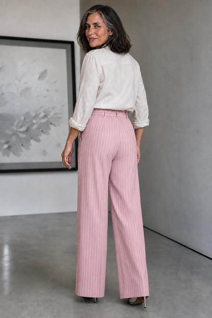 Ghislaine - Pinstripe High-Waisted Wide-Leg Trousers