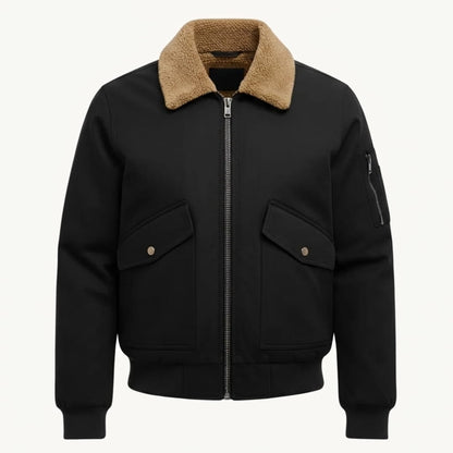 Men's aviator bomber jacket with knit collar