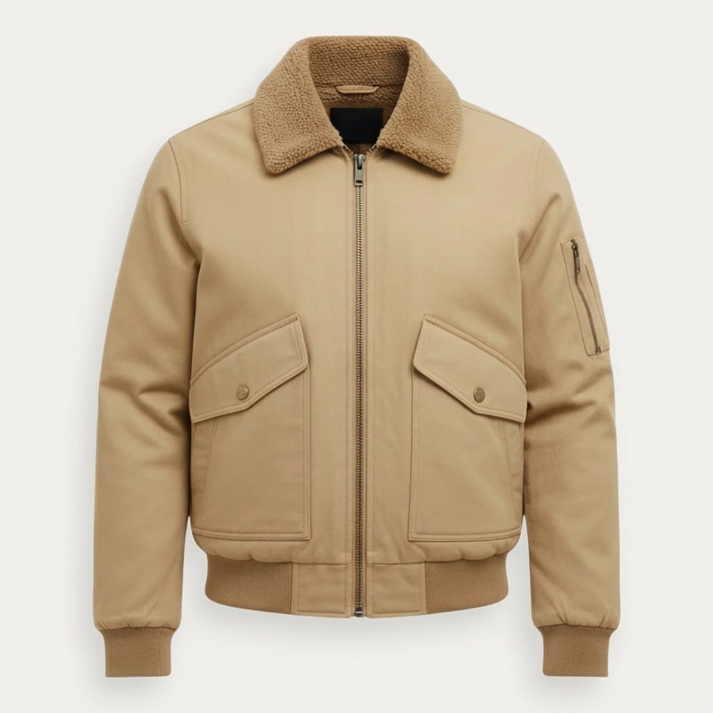 Men's aviator bomber jacket with knit collar