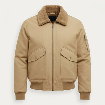 Men's aviator bomber jacket with knit collar