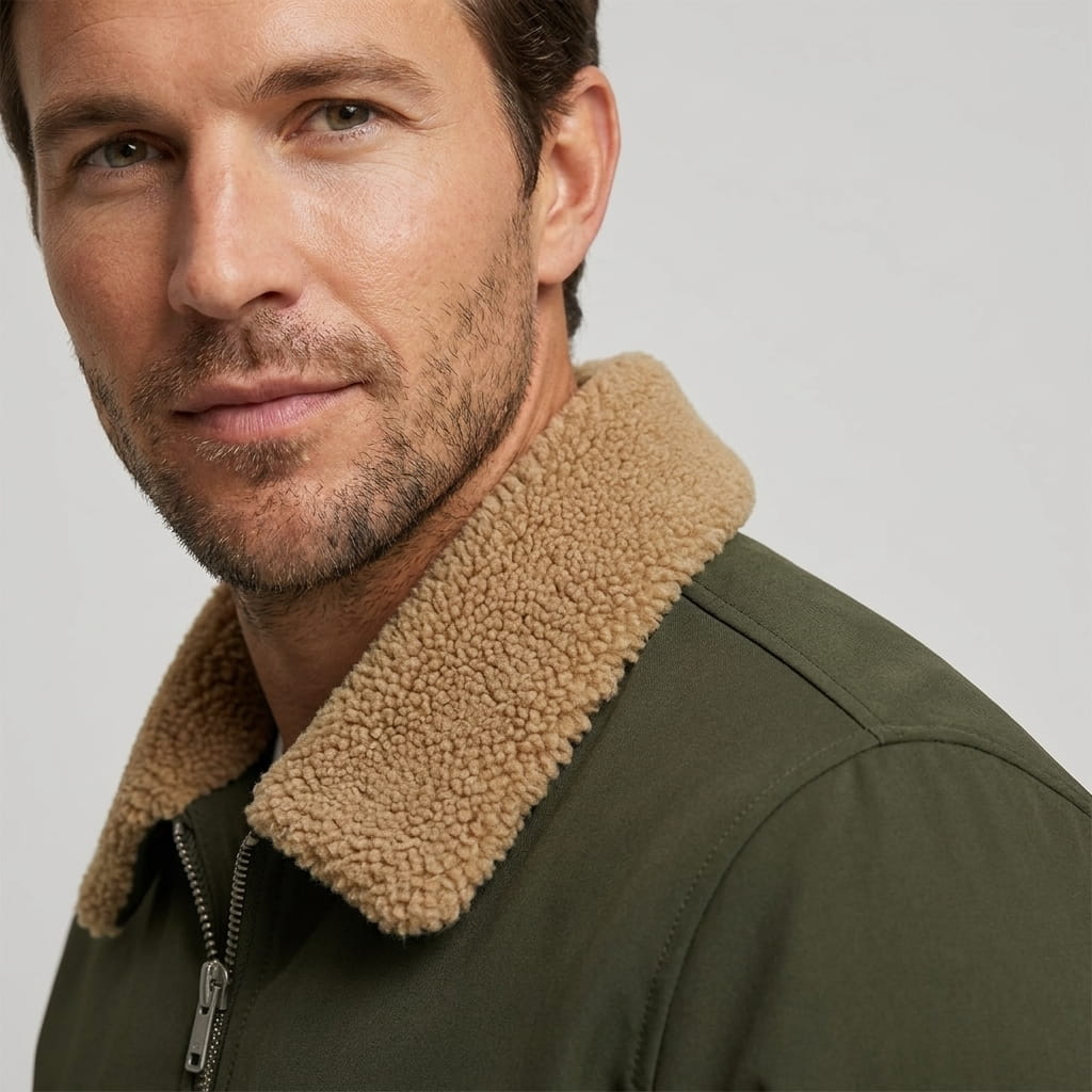 Men's aviator bomber jacket with knit collar
