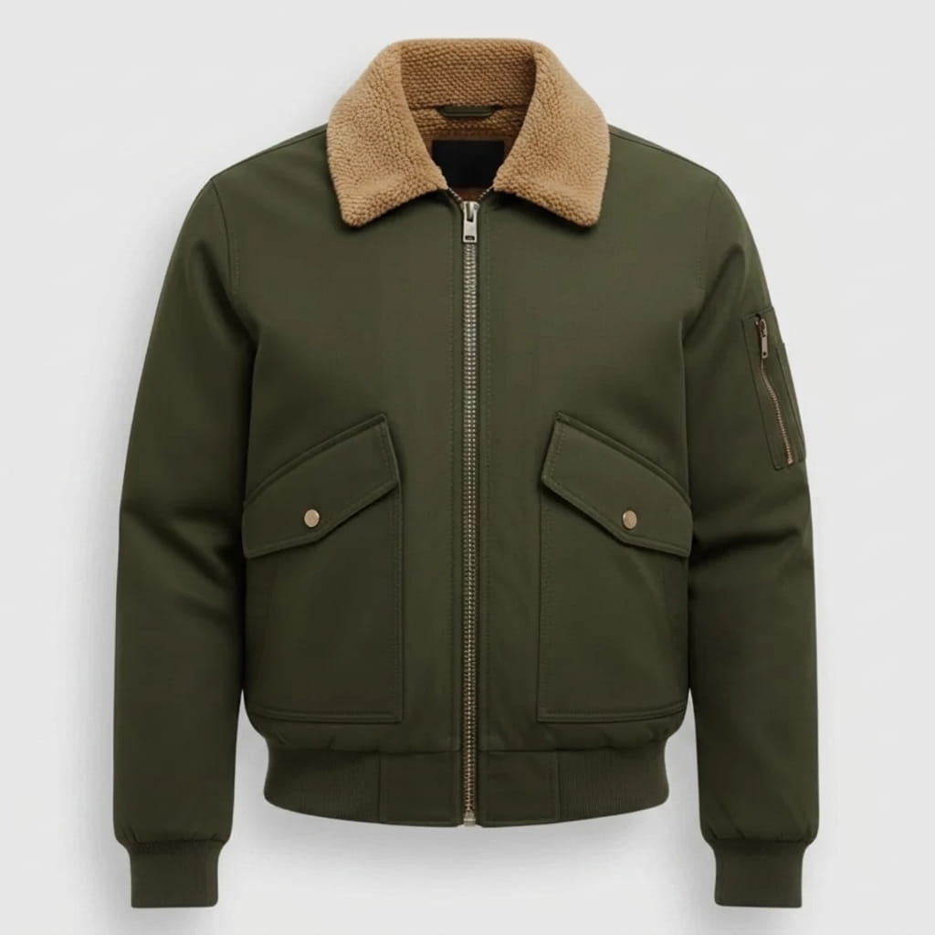Men's aviator bomber jacket with knit collar