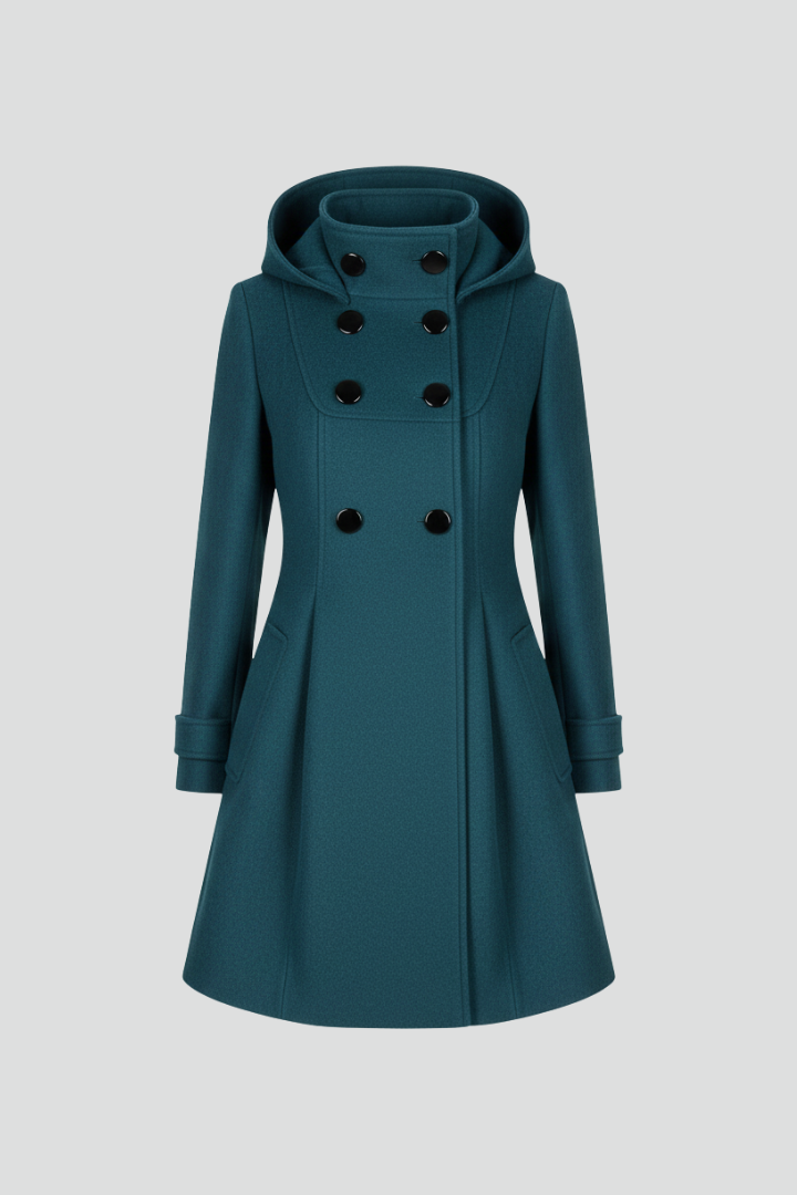 Perpetua - Hooded A-Line Knee-Length Coat