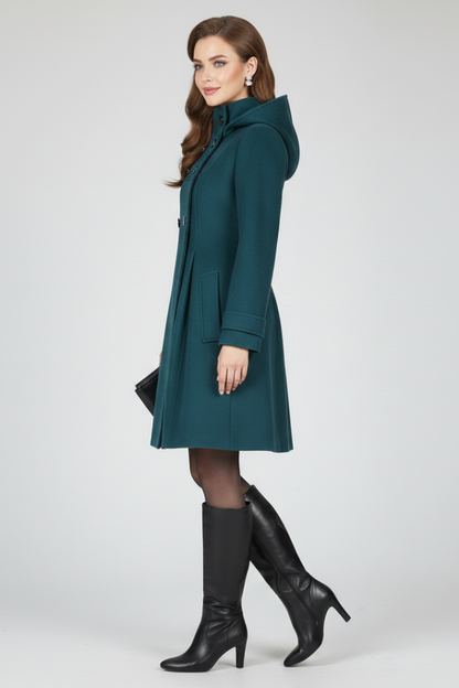 Perpetua - Hooded A-Line Knee-Length Coat