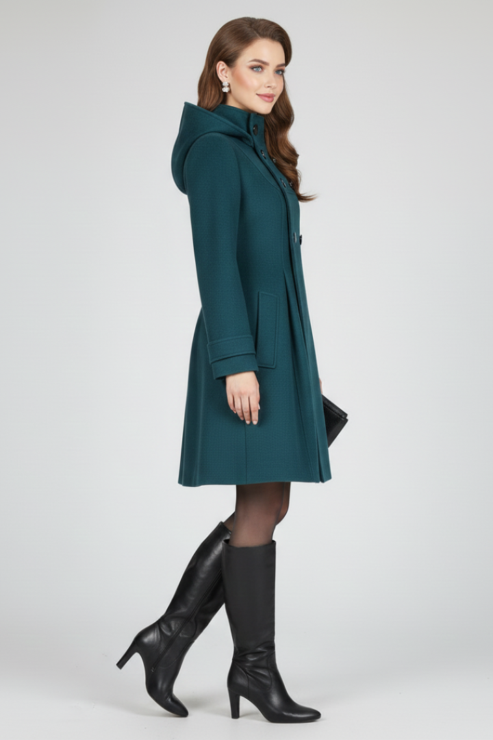 Perpetua - Hooded A-Line Knee-Length Coat