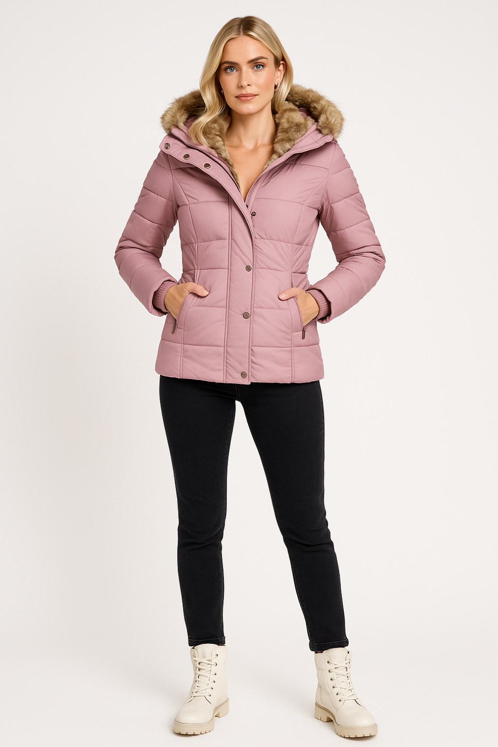 Ludmilla - Padded Puffer Coat with Trimmed Hood