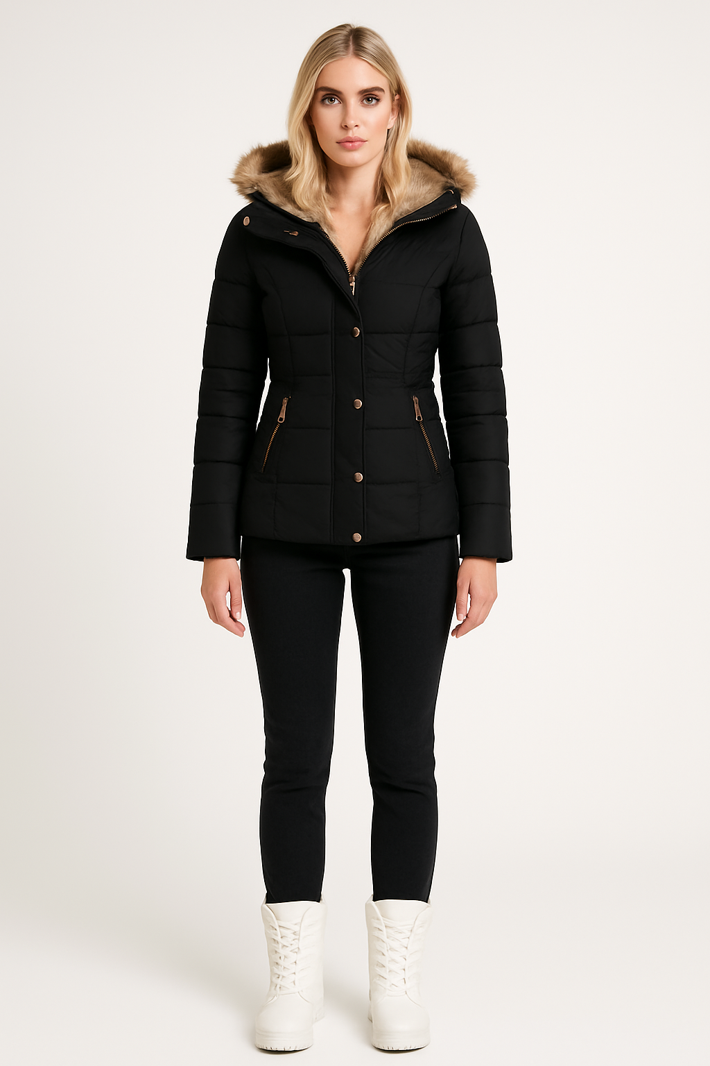 Ludmilla - Padded Puffer Coat with Trimmed Hood
