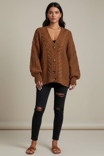 Cordula - Oversized Cable Knit Button Cardigan