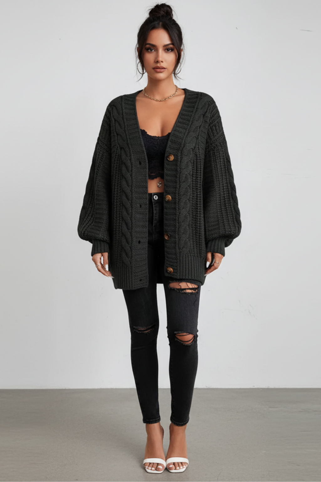 Cordula - Oversized Cable Knit Button Cardigan