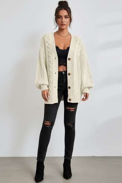 Cordula - Oversized Cable Knit Button Cardigan
