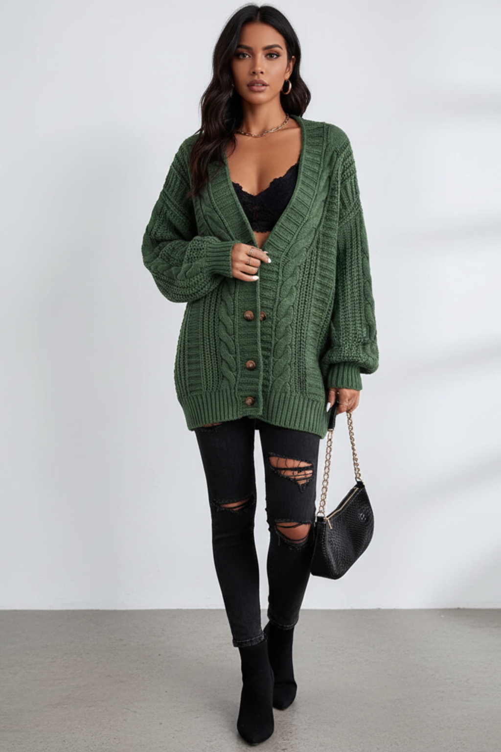 Cordula - Oversized Cable Knit Button Cardigan