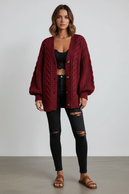 Cordula - Oversized Cable Knit Button Cardigan