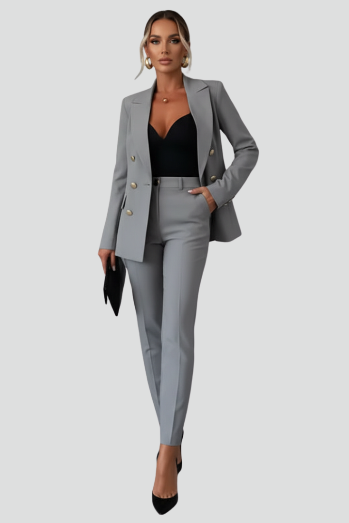 Petronella - Double-Breasted Blazer and Straight-Leg Set