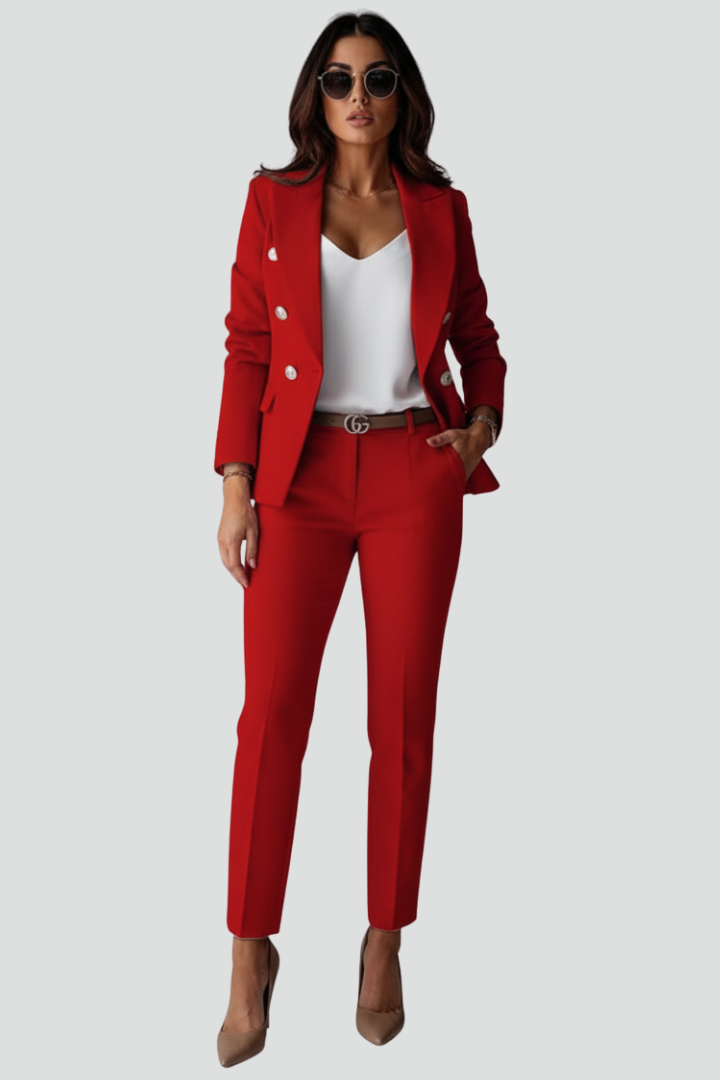 Petronella - Double-Breasted Blazer and Straight-Leg Set