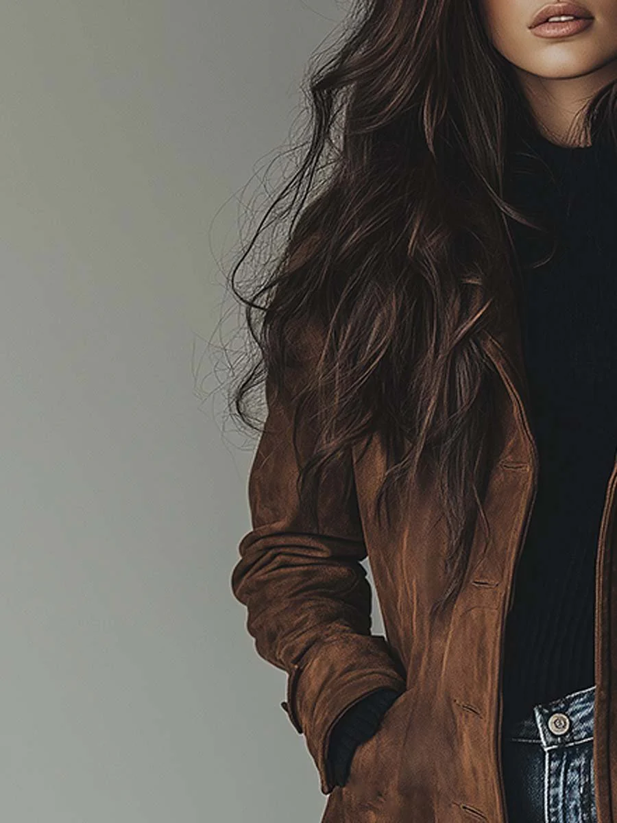 Women's brown vintage-style trench coat front view