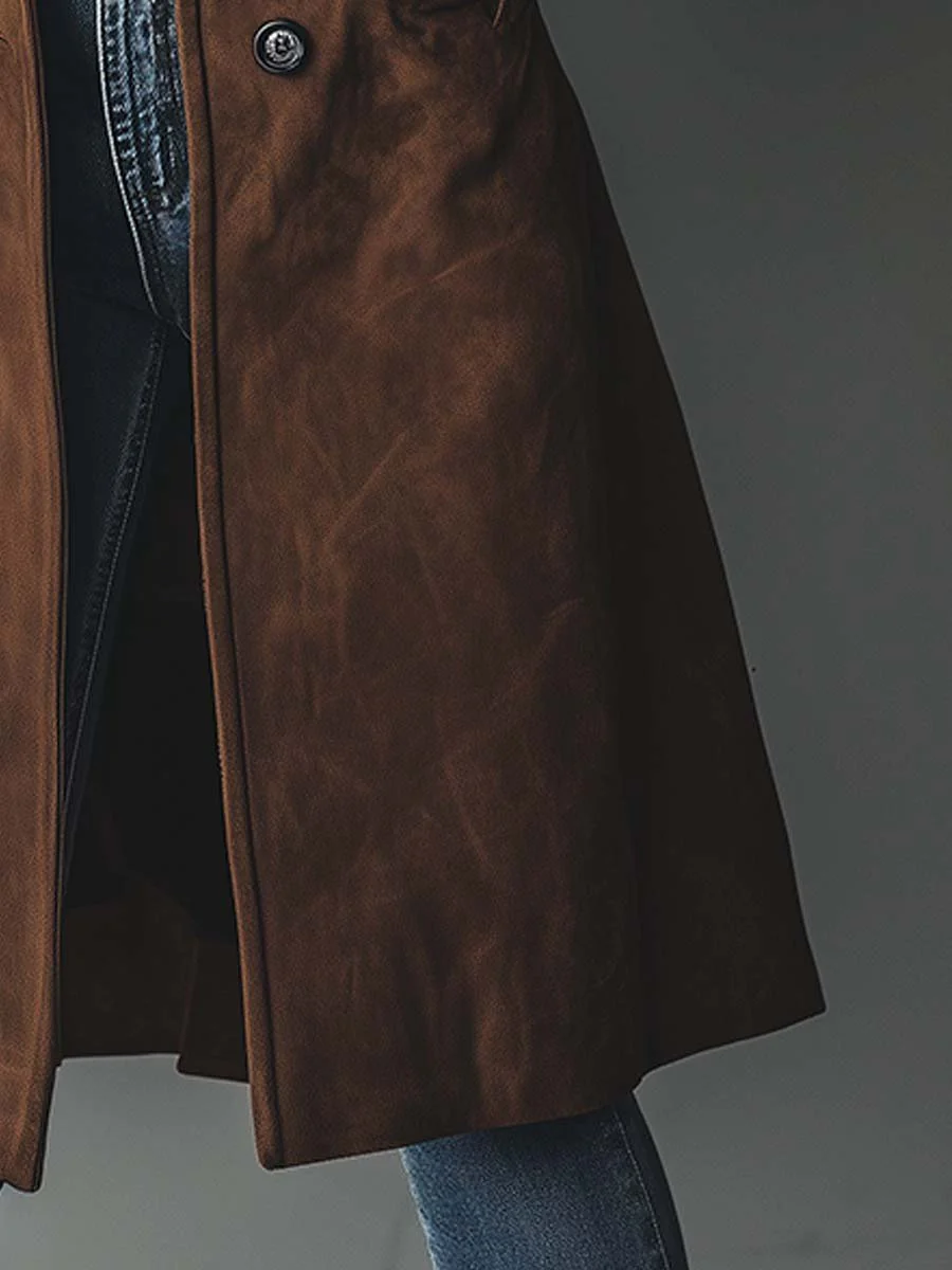Women's brown vintage-style trench coat front view