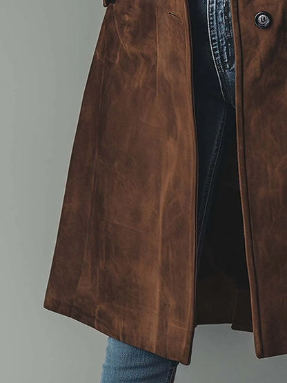 Women's brown vintage-style trench coat front view