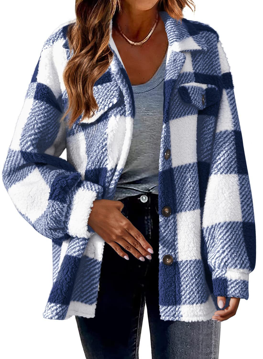 Women's plaid blazer jacket with turndown collar