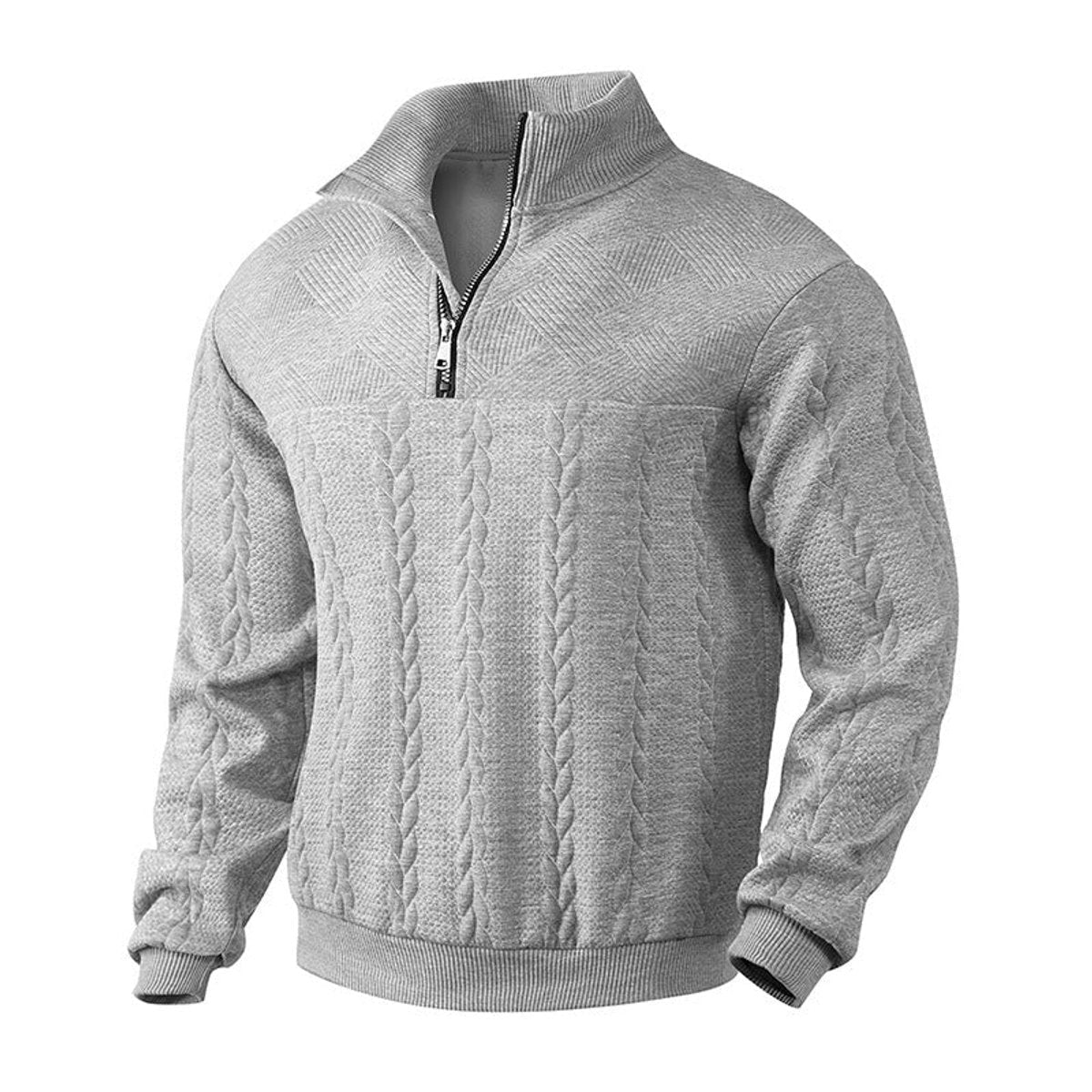 Cable knit quarter-zip sweater for men - gray marble