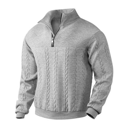 Cable knit quarter-zip sweater for men - gray marble