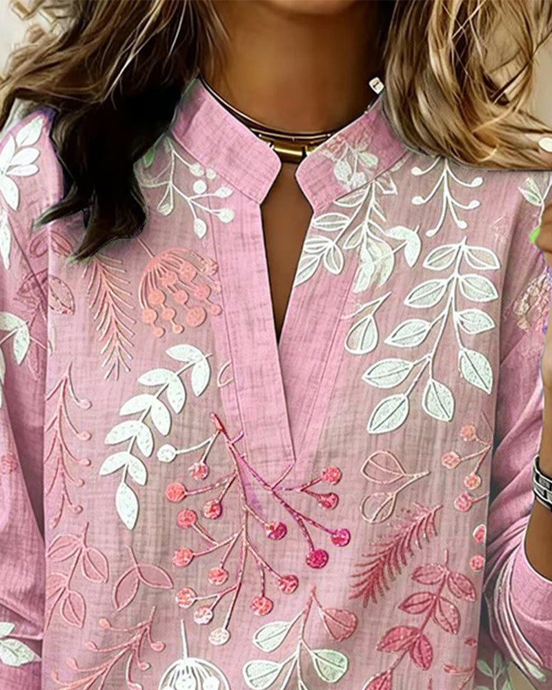 Women's draped V-neck floral blouse