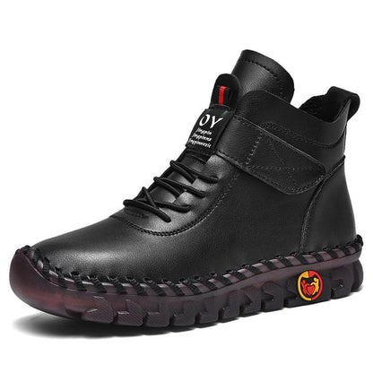 Women's black platform winter snow boots with round toe