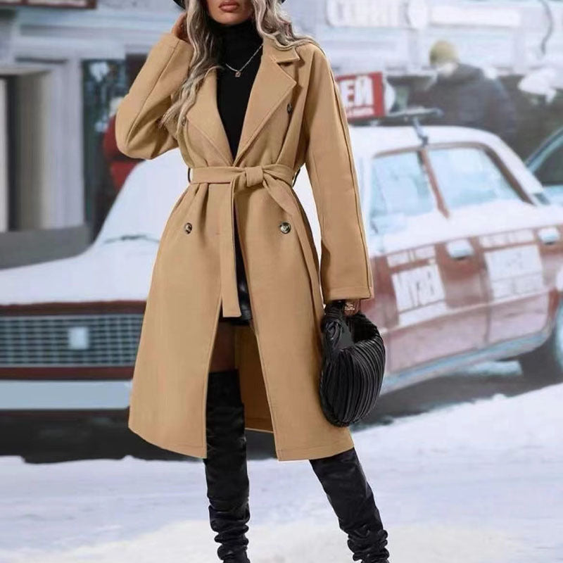 Women's double-breasted trench coat with belt