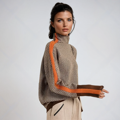 Brigitte - High-Neck Contrast-Sleeve Sweater