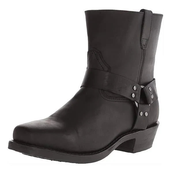 Alan - Cowboy Boots with Side Zip and Buckle Strap