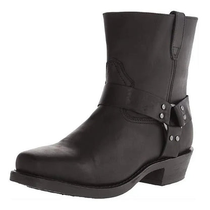 Alan - Cowboy Boots with Side Zip and Buckle Strap