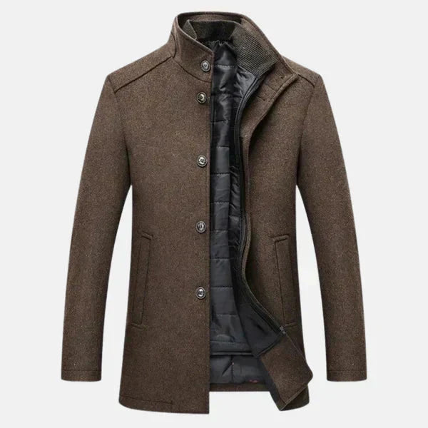 Albert - Trench Coat with Stand Collar and Button Closure