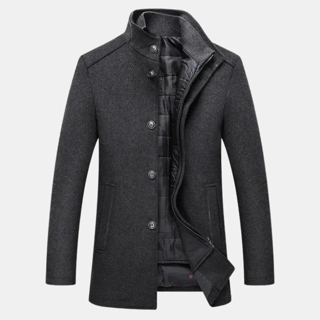 Albert - Trench Coat with Stand Collar and Button Closure