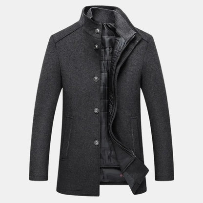 Albert - Trench Coat with Stand Collar and Button Closure