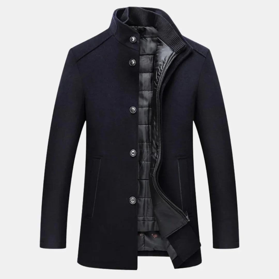 Albert - Trench Coat with Stand Collar and Button Closure