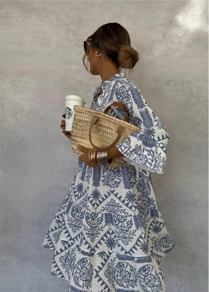 Anya | Women's Linen Boho Print Oversized Flowy Midi Dress