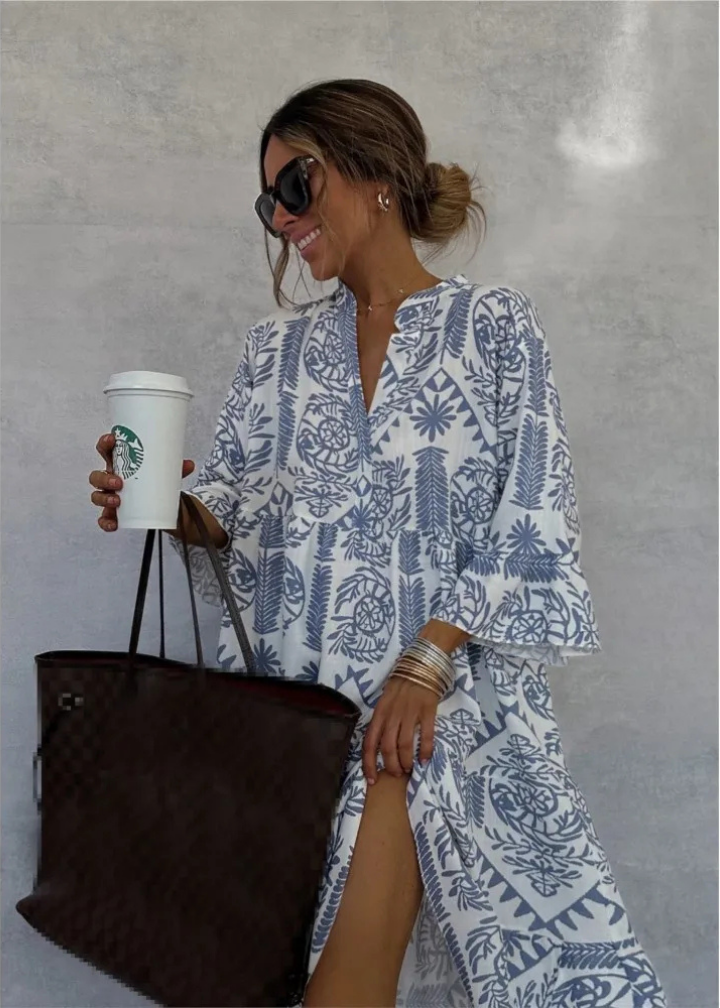 Anya | Women's Linen Boho Print Oversized Flowy Midi Dress