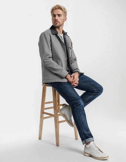 Men's button down field jacket with four pockets - grey