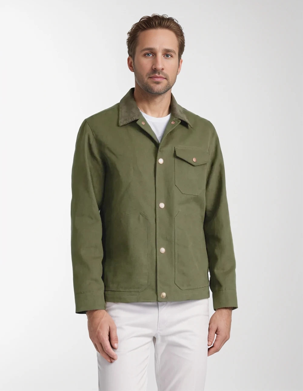 Men's button down field jacket with four pockets - green