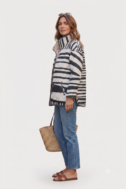 Verena - Striped Quilted Zip-Up Puffer Jacket