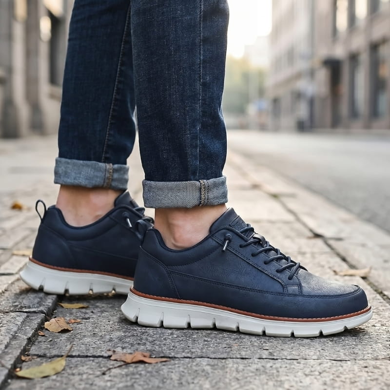 Lace Up Leather Sneakers with Cushioned Sole for Men